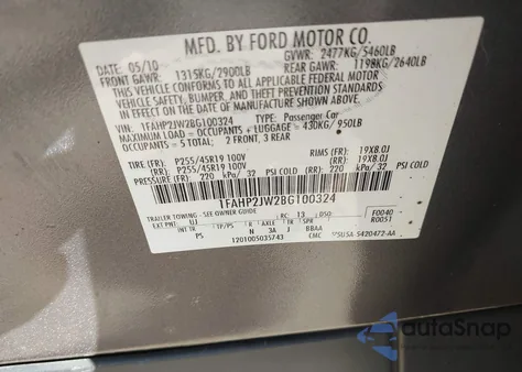 2011 Ford Taurus Limited from USA, damaged, VIN 1FAHP2JW2BG100324